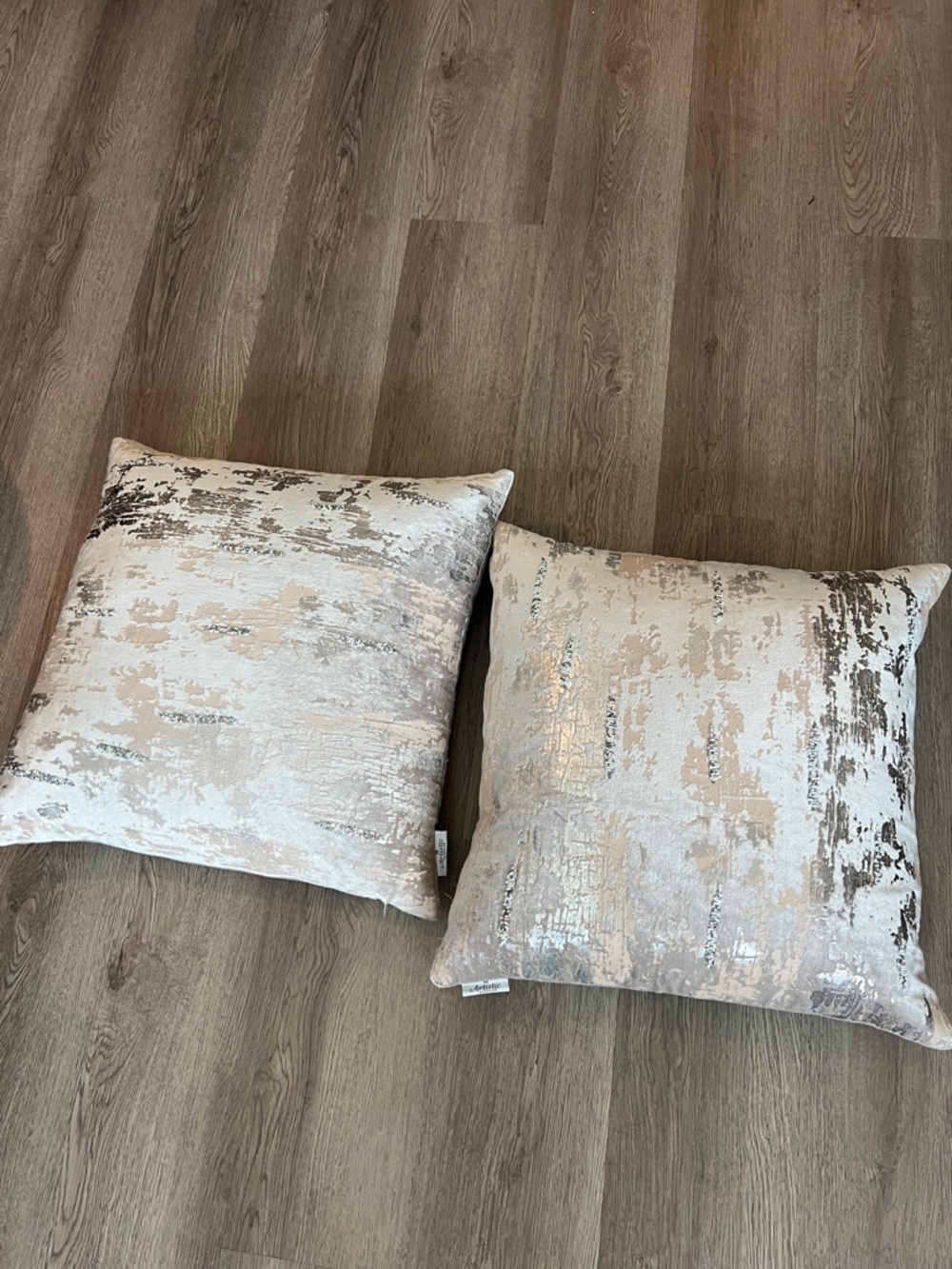 artis Metallic Silver and Taupe Abstract Accent Pillow Pair